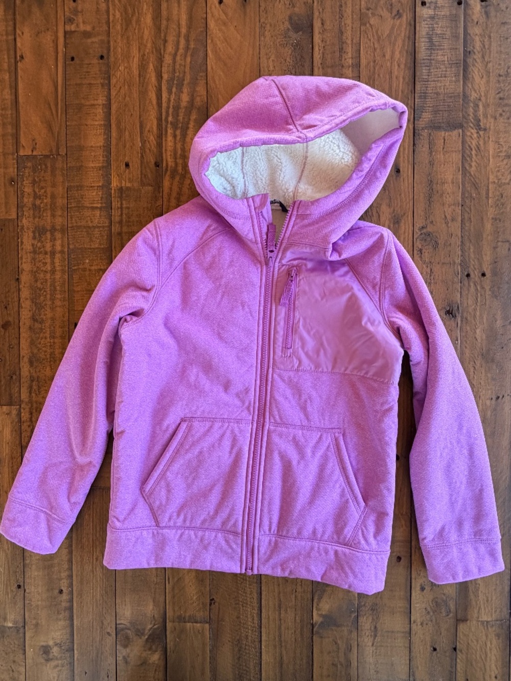 Lands’ End Girls Lavender Sherpa Lined Fleece Zip Up Hoodie Jacket Size L 10-12